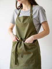 Woman wearing beige apron mockup
