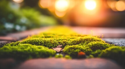 Green Mossy Pathway at Sunset
