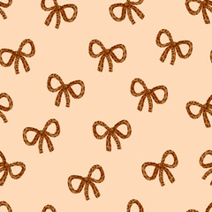 Beige Coquette Leopard Print Bows Pattern