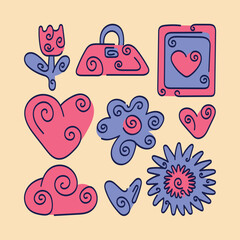set of illustrations for valentine's day gifts heart flowers design layout
