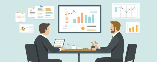 Financial consultation services flat design front view client meeting cartoon drawing colored pastel