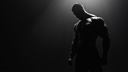Fitness bodybuilder dark and mysterious atmosphere muscular man silhouette surrounded by smoke creates strength and masculinity in his body