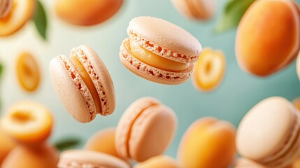 Obraz premium Fresh Apricot Macarons on a Vibrant Background