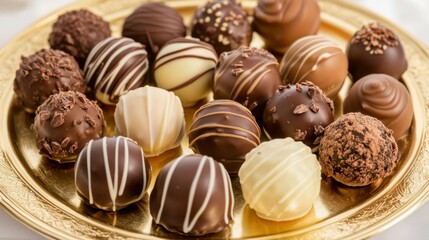 Assorted Chocolate Truffles on Elegant Gold Platter