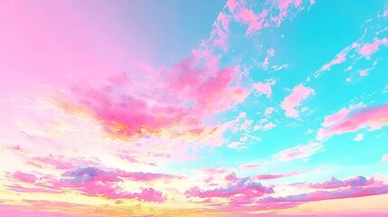 Vibrant Sky with Warm Glowing Colors, a wholesome watercolor illustration capturing the beauty of a colorful sunset blending reds, oranges, and yellows in a serene landscape.