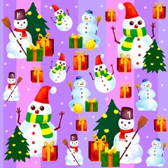 christmas seamless pattern, snowmans, gift, new year
