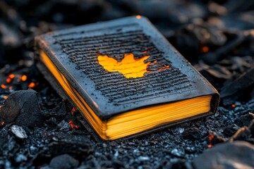 Old burned poetry page, lying in the midst of scattered ashes