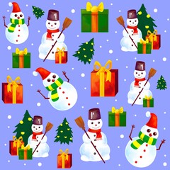 Naklejka premium christmas seamless pattern, snowmans, gift, new year
