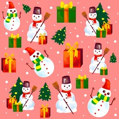 christmas seamless pattern, snowmans, gift, new year
