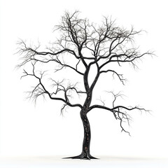 A tree with no leaves is standing alone on a white background.