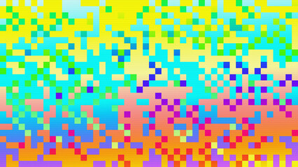 Abstract pixelated interlaced colorful rainbow 8 bit cyber retro game Glitch TV Static pixel Noise texture background. Futuristic glitched cyberpunk, rave 90s, 2000s lo-fi aesthetic. Chiptune design