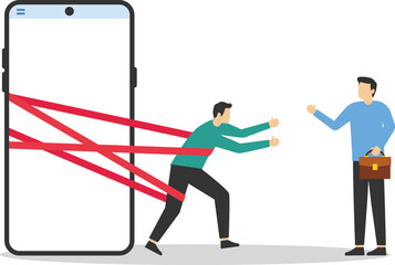 Fototapeta premium Smartphone addiction. Flat vector illustration
