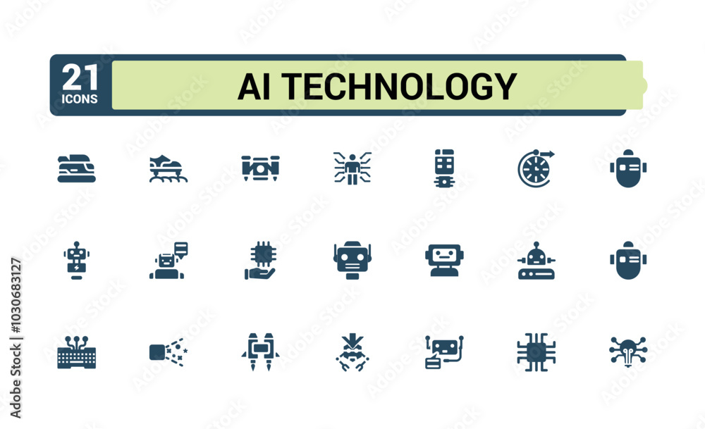 Wall mural set of solid icons like ai technology. related to future technology, internet, network, programming 