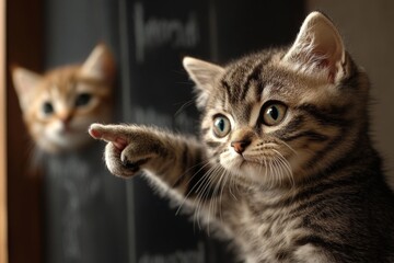 Obraz premium Pixel art teacher cat pointing at a chalkboard