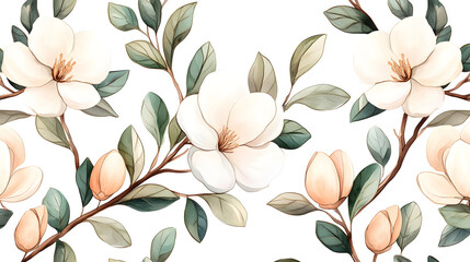 Beautiful Seamless Pattern Featuring Detailed Illustrations of Pistachio Trees and Their Delicate Flowers