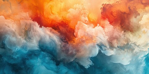 Naklejka premium Abstract painting of blue and orange clouds.
