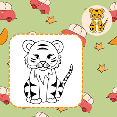 Simple cute coloring page animal giraffe outline flat design illustration