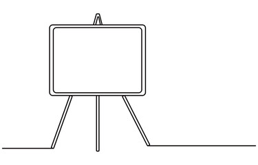 Continuous one line drawing of standing whiteboard. One line drawing illustration of whiteboard for explaining. Presentation for work concept continuous line art