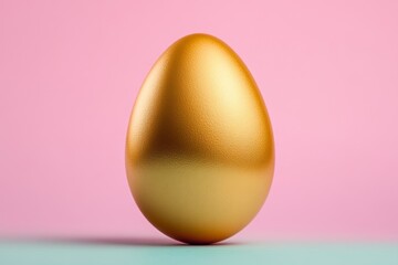 Simple golden egg outline, set against a soft pastel background