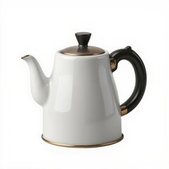 Fototapeta premium Elegant white teapot with a black handle