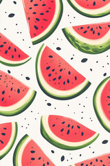 Fresh watermelon slices wallpaper design pattern illustration, refreshing seasonal summer concept background.