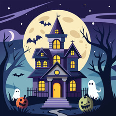 Halloween Haunted House Eerie Haunted House Spooky Halloween Night Vector