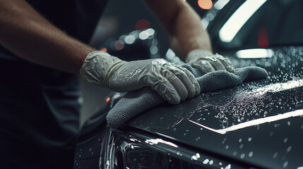 Autoaufbereitung, polieren, Autowäsche, glanz, Lack, auto, wagen, motorhaube, polieren, aufbereiten, professionell, waschen, glanz, lack, reinigen, hand, lappen, poliertuch, tuch, handschuhe, schwarz