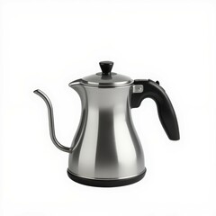 Fototapeta premium Stylish stainless steel kettle, white isolate background