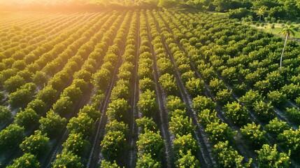 The Bountiful Tapestry: Captivating Aerial View of Florida's Sun-Kissed Orange Groves