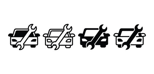 set of service car with wrench tool icon symbol sign vector design simple outline black fill illustration collection isolated