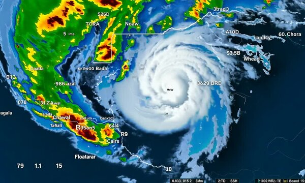 Satellite image showing the path and intensity of Hurricane Barbara with surrounding weather systems