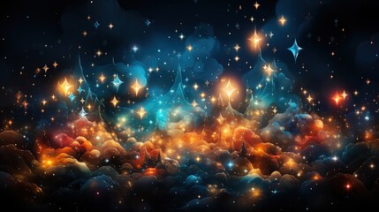 Fototapeta premium Abstract Starry Night Landscape with Glowing Stars