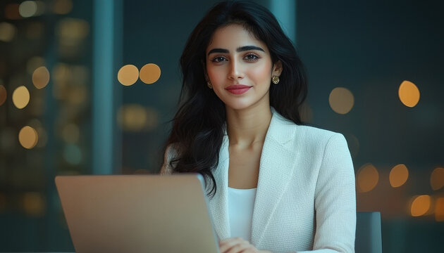 young indian business woman working on laptop