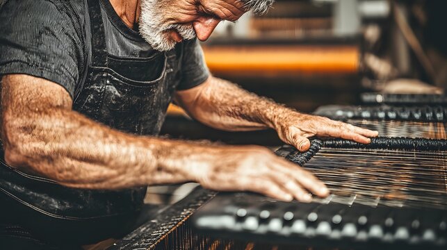 Traditional Weaving: A skilled artisan weaves thread on a traditional loom, preserving centuries-old techniques. 