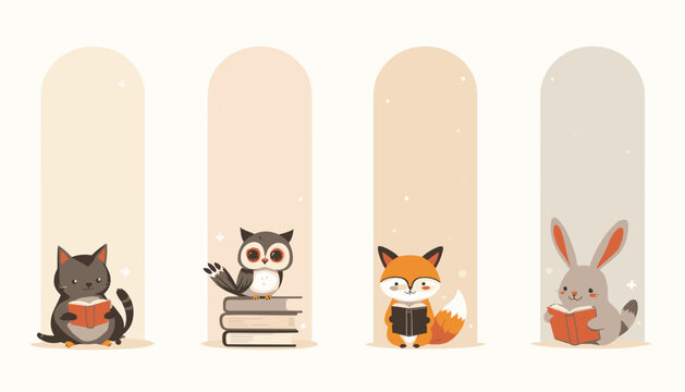 Cute forest animals with books vector illustration