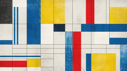 Fototapeta premium Abstract Geometric Wall Art with Yellow, Blue, Red and White Colors