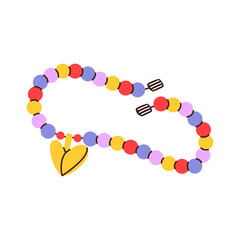 Cute simple kids bracelet, choker, necklace isolated on a white background. Childrens jewelry with a pendant. Vector hand drawn flat illustration.