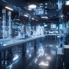 Obraz premium Futuristic high-tech lab with illuminated equipment