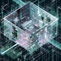 Obraz premium Abstract 3D digital architecture with glowing wireframe