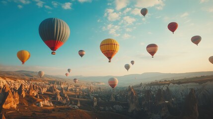 Fototapeta premium Hot air balloons over Cappadocia landscape.