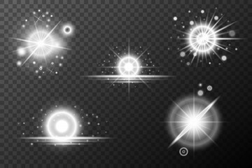 Set Light effect, Isolated flare, explosion glitter dust line solar flare spark star Sunlight, vector effect