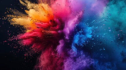 Explosion of colored powder on black background.