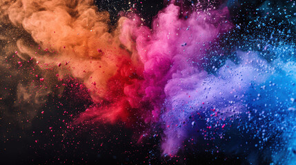 Explosion of colored powder on black background.