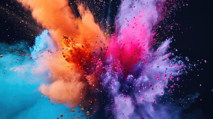 Explosion of colored powder on black background.