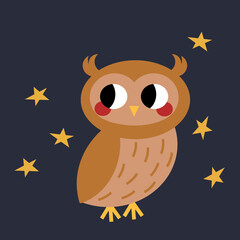 Illustration of a small owl on a starry background, perfect for children's content and night-time themes.
