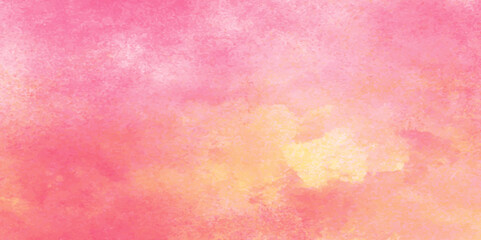 Vector fantasy light red, pink and yellow shades watercolor background. Hand drawn vector texture. Pastel color watercolor banner.  Aquarelle paint paper textured stain canvas element for text design.
