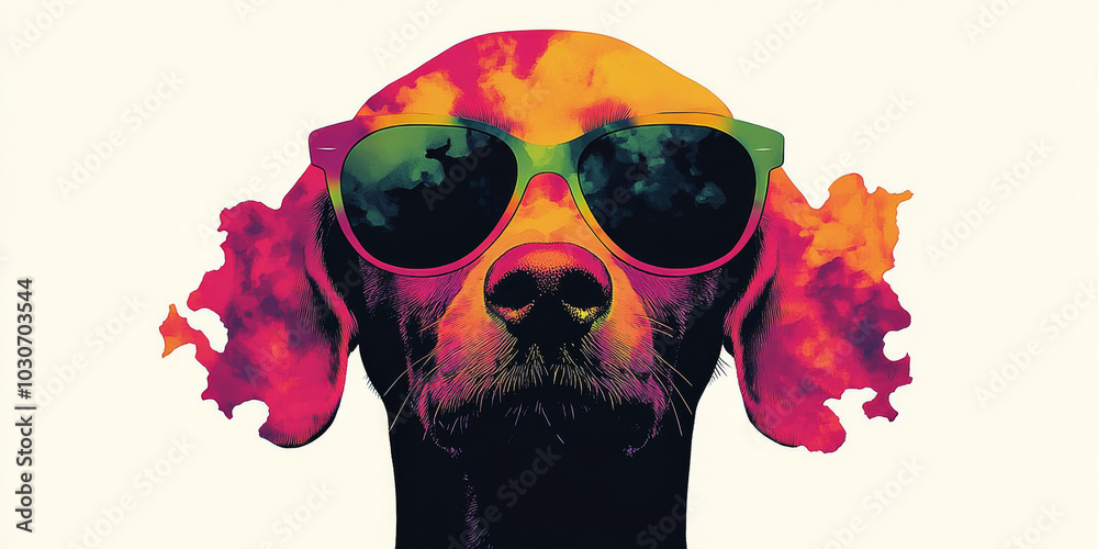 Wall mural Cool dog wearing sunglasses in a colorful abstract style.