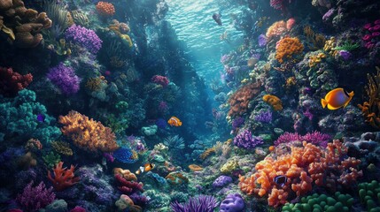 Obraz premium Colorful coral reef with fish swimming.