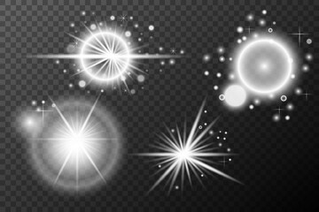 Set Light effect, Isolated flare, explosion glitter dust line solar flare spark star Sunlight, vector effect