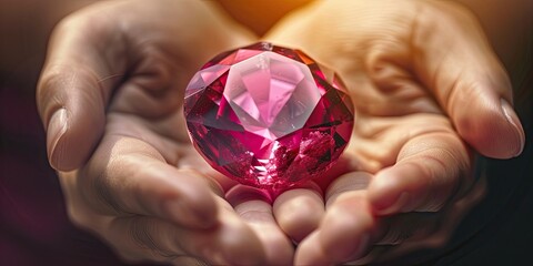 Person holding a precious gemstone, luxury and beauty, with copyspace